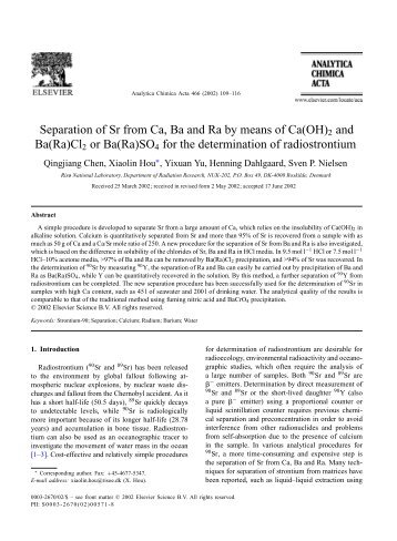 Separation of Sr from Ca, Ba and Ra by means of Ca(OH)2 and ... - F9