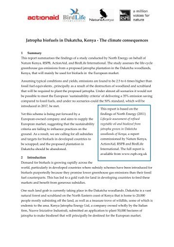 Jatropha biofuels in Dakatcha, Kenya - The climate ... - ActionAid