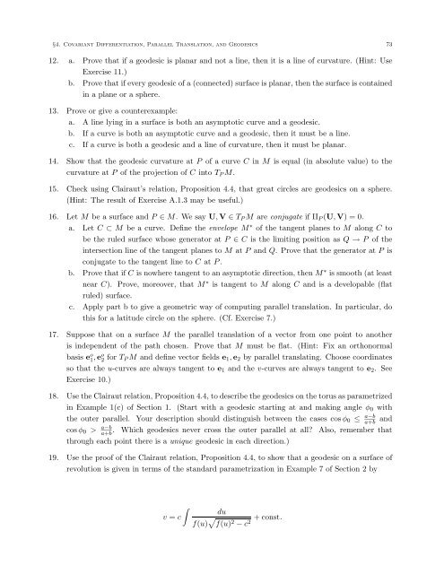 DIFFERENTIAL GEOMETRY: A First Course in Curves and Surfaces