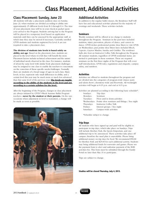 5-Week Summer Ballet Program 2013 Handbook - Central ...