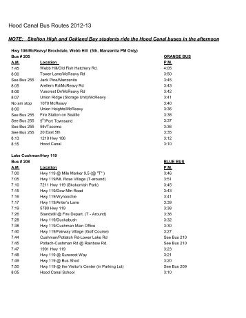 Hood Canal School Bus Schedules