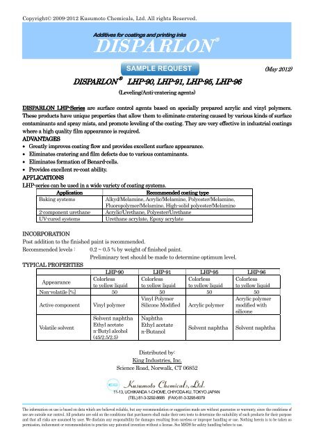 DISPARLON LHP-90, LHP-91, LHP-95, LHP-96 - King Industries, Inc.
