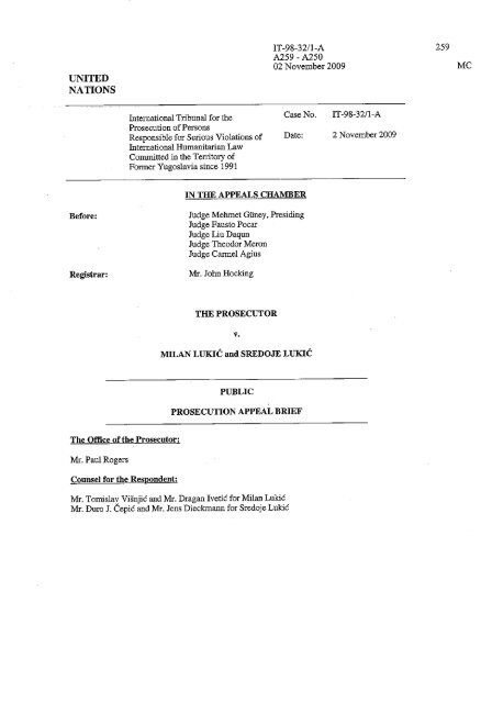 Prosecution Appeal Brief - ICTY