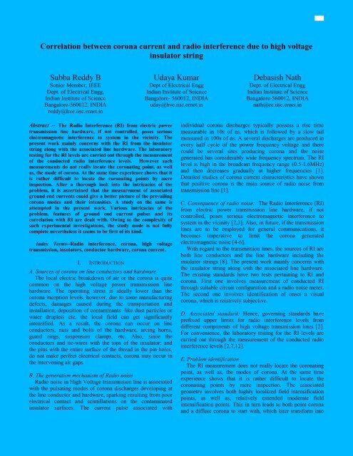 Correlation between corona current and radio interference due to ...