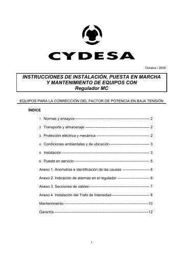 INSTRUCCIONES DE INSTALACIÓN, PUESTA EN ... - Cydesa