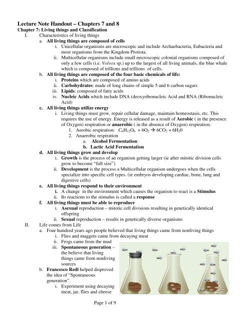 Lecture Note Handout â Chapters 7 and 8 - Mr.E Science