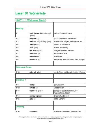 Laser B1 Wörterliste UNIT 1 - Hueber