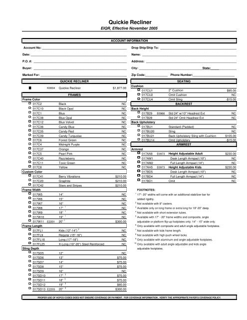 Quickie Recliner Order Form - Quickie-Wheelchairs.com