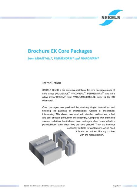 Brochure EK Core Packages - Sekels GmbH