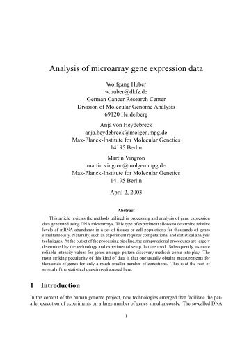 Analysis of microarray gene expression data - EMBL