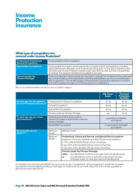 MLC Life Cover Super MLC Personal Protection Portfolio