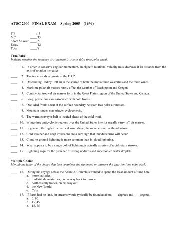 ATSC 2000 FINAL EXAM Spring 2005 (16%)