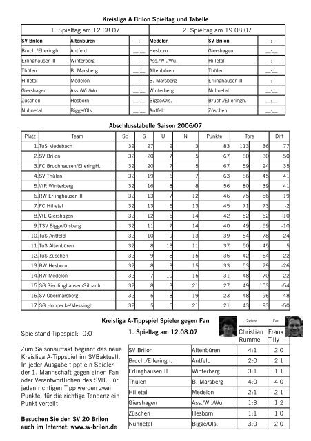 1. Ausgabe 2007/2008 von “SVB-aktuell” - SV 20 Brilon