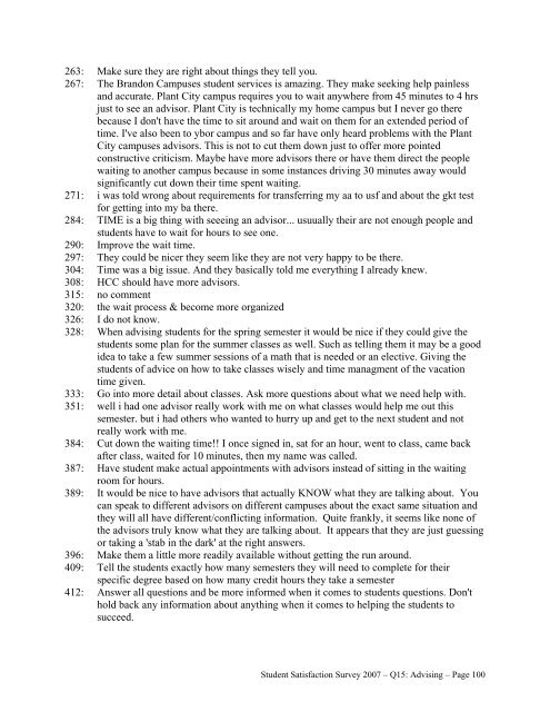 STUDENT SATISFACTION SURVEY 2007 RESPONSES TO OPEN ...