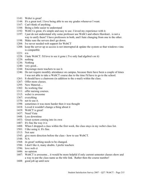 STUDENT SATISFACTION SURVEY 2007 RESPONSES TO OPEN ...