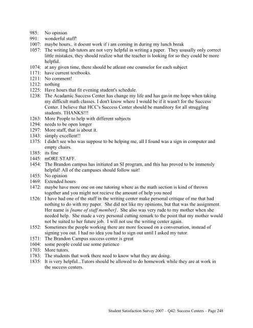 STUDENT SATISFACTION SURVEY 2007 RESPONSES TO OPEN ...