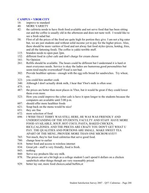 STUDENT SATISFACTION SURVEY 2007 RESPONSES TO OPEN ...