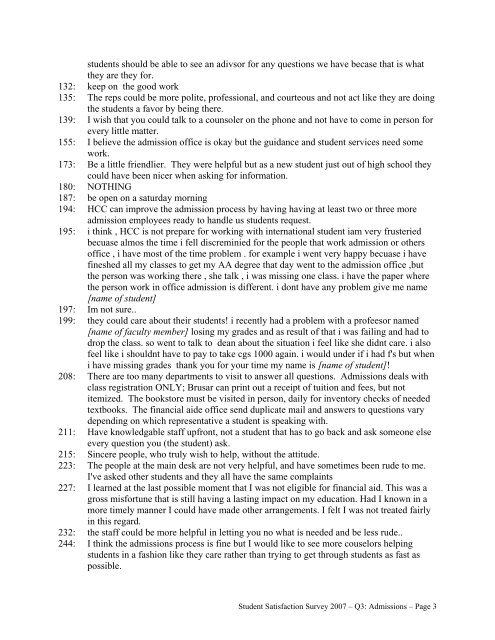 STUDENT SATISFACTION SURVEY 2007 RESPONSES TO OPEN ...