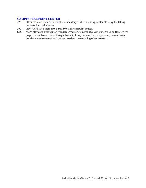 STUDENT SATISFACTION SURVEY 2007 RESPONSES TO OPEN ...