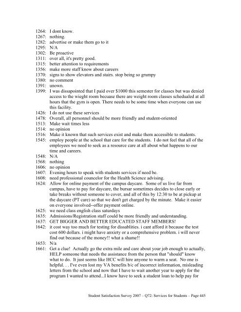 STUDENT SATISFACTION SURVEY 2007 RESPONSES TO OPEN ...