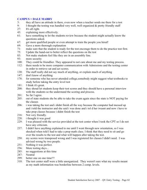 STUDENT SATISFACTION SURVEY 2007 RESPONSES TO OPEN ...