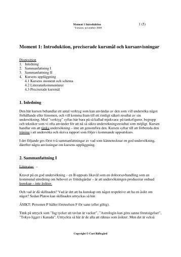 Moment 1: Introduktion, preciserade kursmÃƒÂ¥l och kursanvisningar