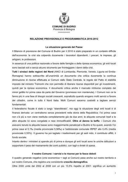 RELAZIONE PREVISIONALE E - Comune di Budrio