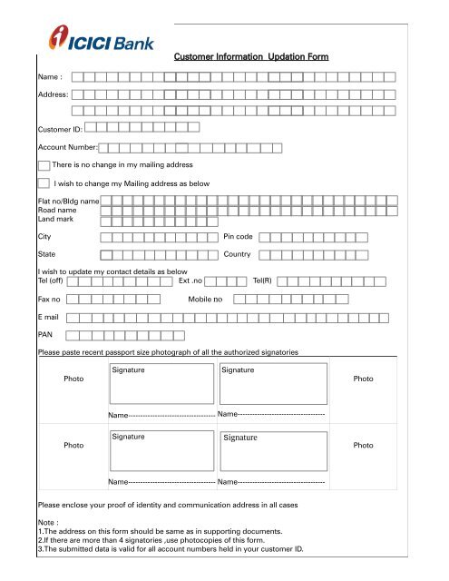 Customer Information Updation Form Signature