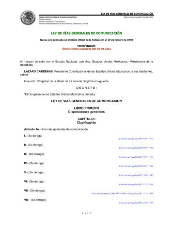 Ley de VÃ­as Generales de ComunicaciÃ³n - Ãltima reforma publicada ...