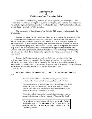 Evidence of Christian Faith - LESSON 1: INTRODUCTION