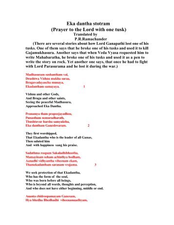 Eka dantha stotram (Prayer to the Lord with one tusk) - stotra ratna