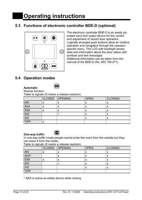 Automatic Swing Door Operator DFA 127 Operating instructions E