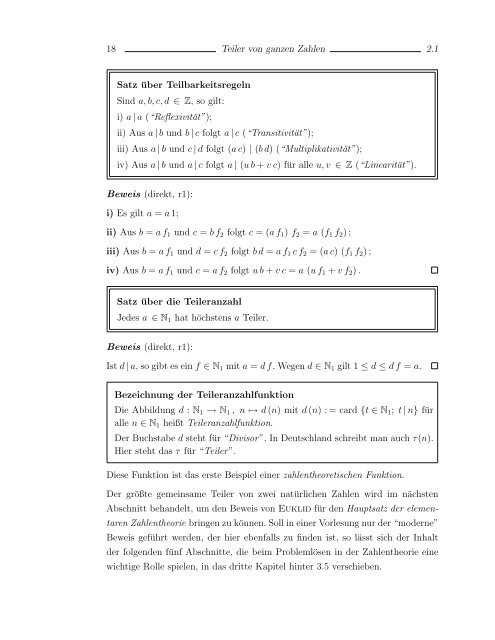 Elementare Zahlentheorie und Problemlösen - Mathematik und ...