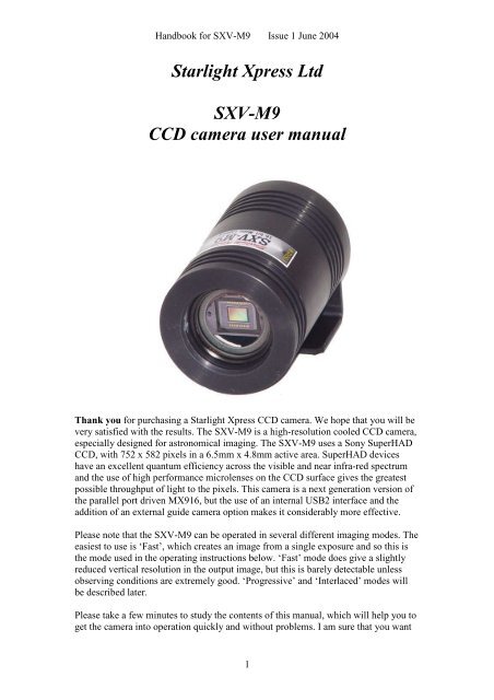 SXV-M9 handbook.pdf - Starlight Xpress
