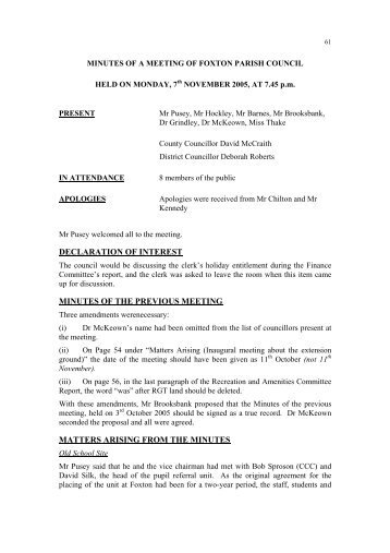 declaration of interest minutes of the previous meeting ... - Foxton