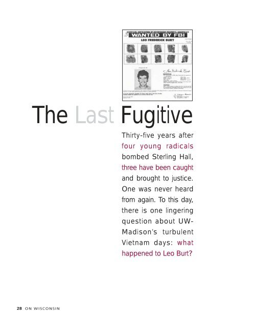 The Last Fugitive (pdf file) - Wisconsin Alumni Association