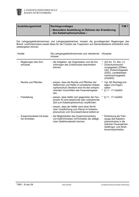 Lernzielkatalog Truppmann Teil 1 - Freiwillige Feuerwehr Eimeldingen