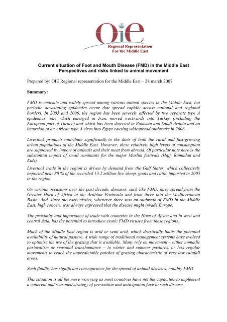 Fmd In The Me Perspectives And Risks Linked To Middle East Oie