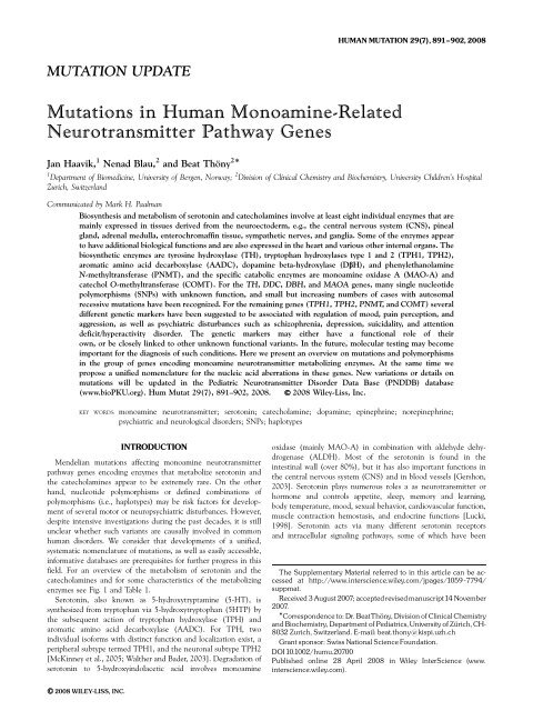 Mutations in human monoamine-related ... - BioPKU.org