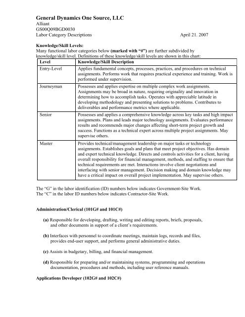 Labor Category Descriptions - General Dynamics Information ...