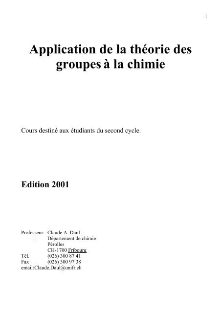 Application de la thÃ©orie des groupes Ã  la chimie - DÃ©partement de ...