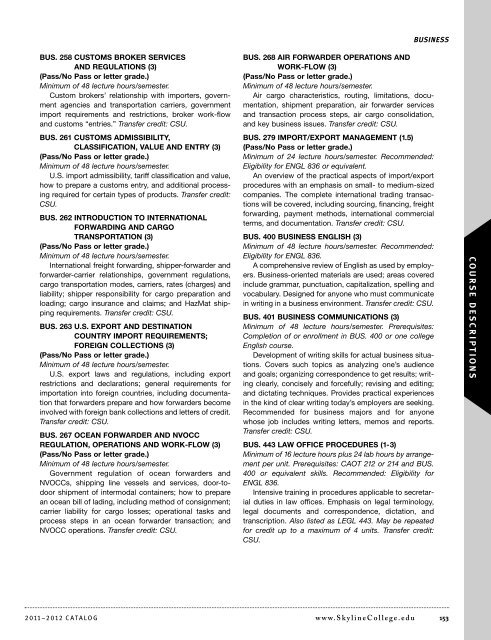 Skyline College Catalog 2011-2012 Program & course descriptions ...