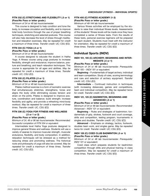 Skyline College Catalog 2011-2012 Program & course descriptions ...