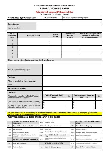 (FoR) codes - Faculty of Architecture, Building and Planning - The ...