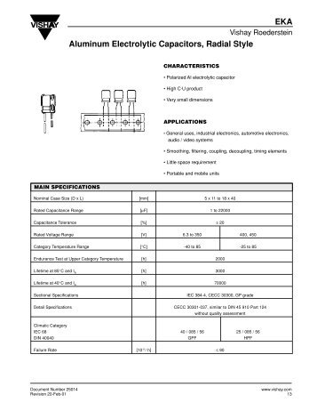 EKA Aluminum Electrolytic Capacitors, Radial Style - DCA