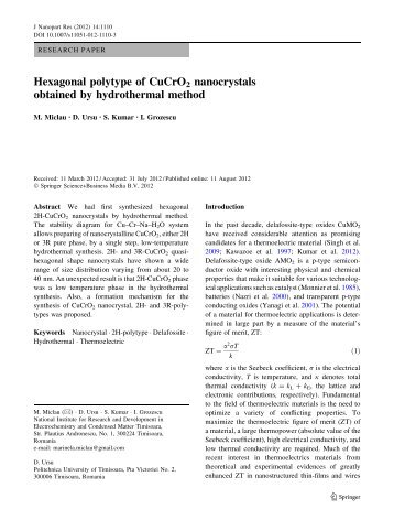 Hexagonal polytype of CuCrO2 nanocrystals obtained by ...