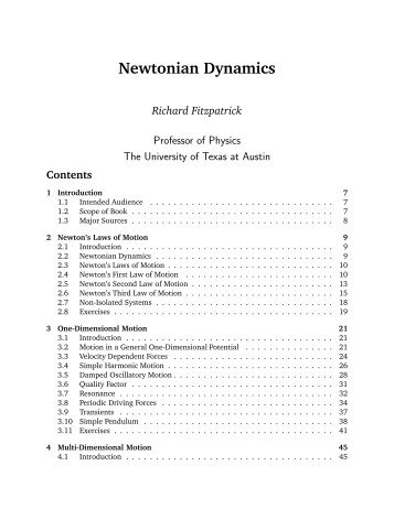 Newtonian Dynamics - Home Page for Richard Fitzpatrick - The ...