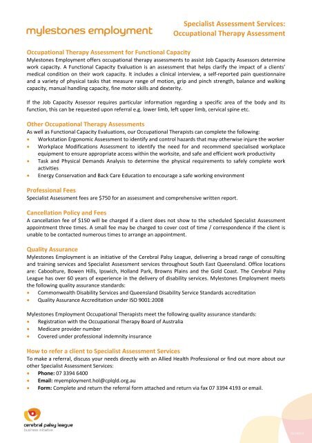 Occupational Therapy Assessment - Cerebral Palsy League