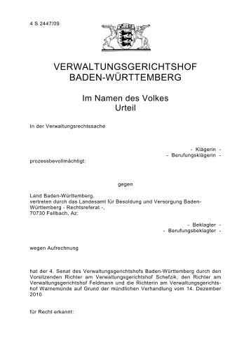 VERWALTUNGSGERICHTSHOF BADEN ... - Kohlhammer