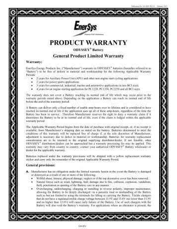 PRODUCT WARRANTY - ODYSSEY Batteries